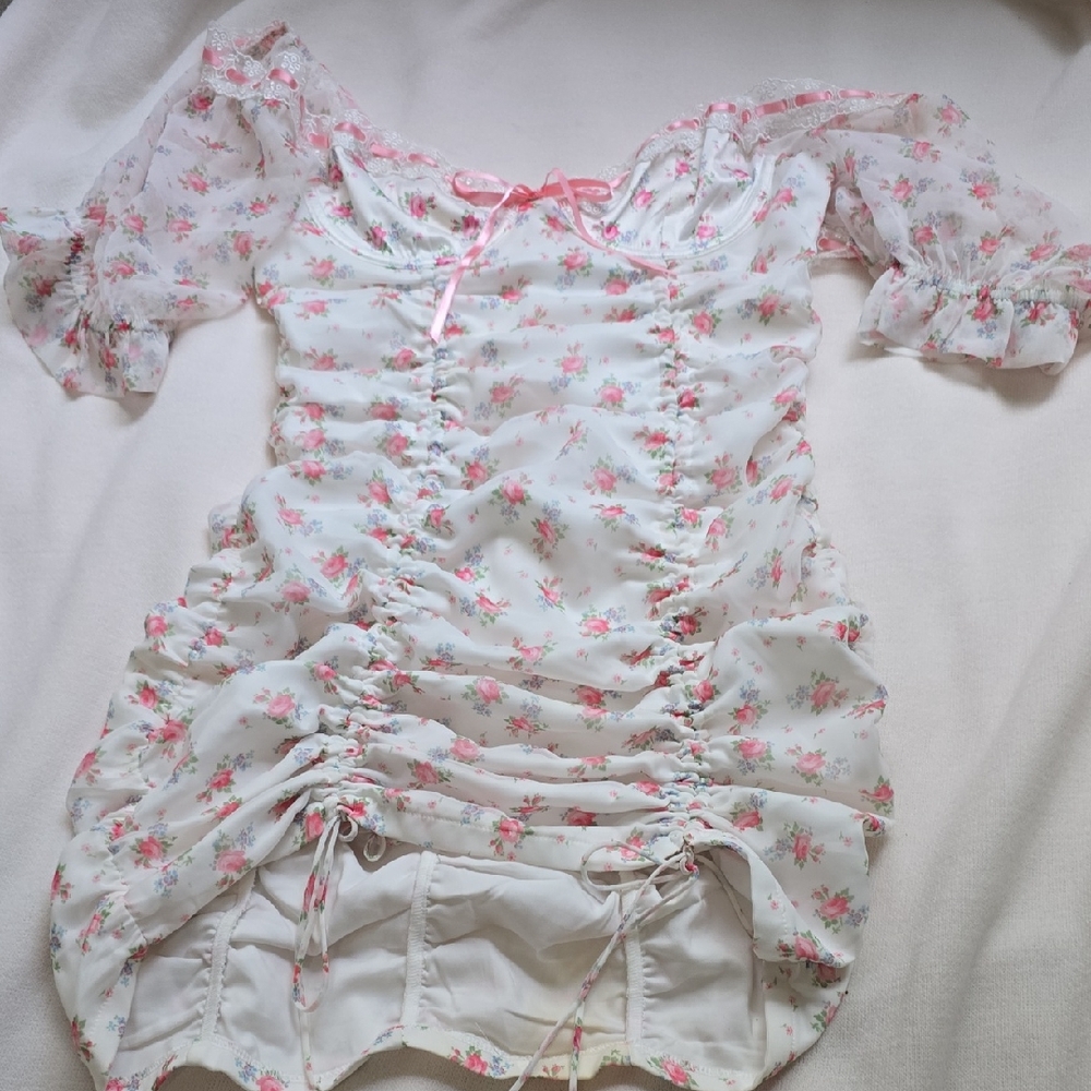 For Love And Lemons Floral Mini Dress - Pink and White
